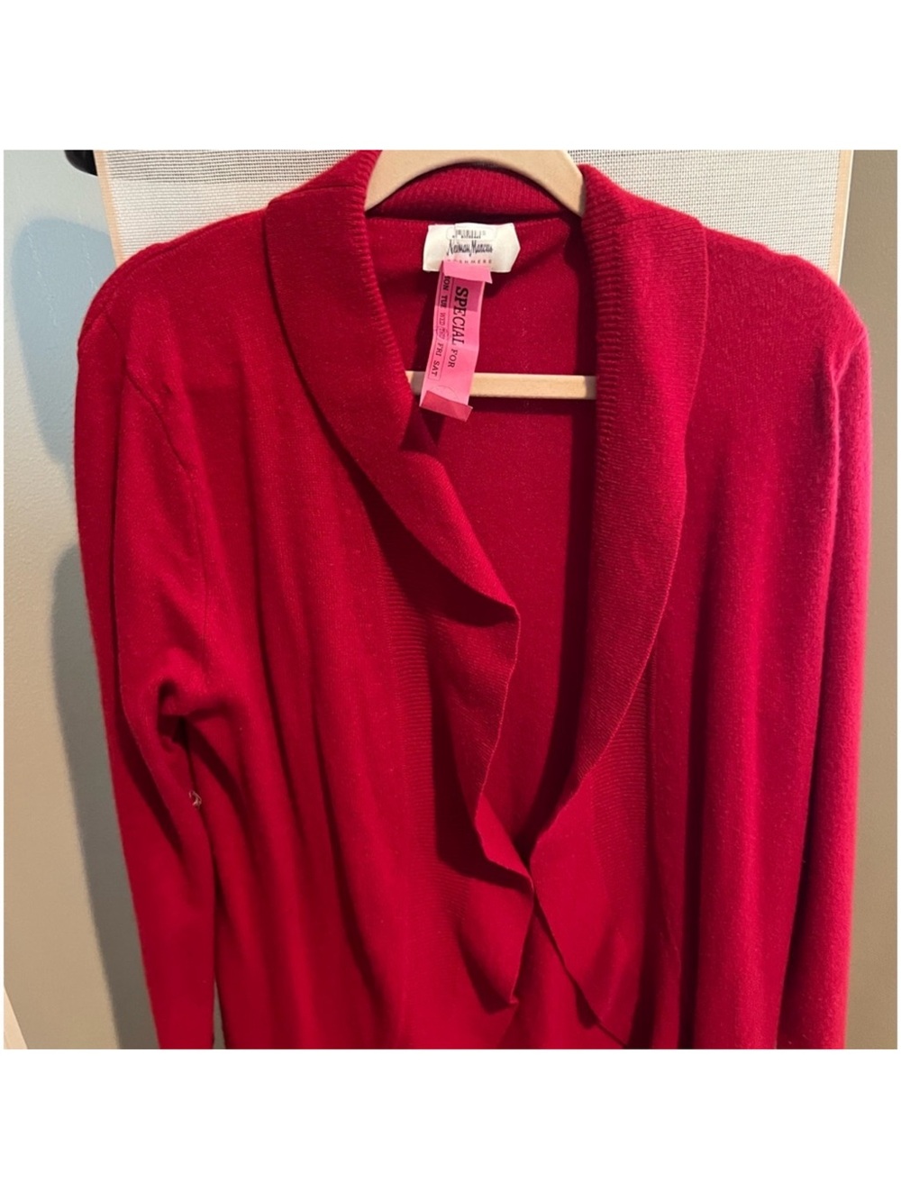 Neiman Marcus Red Shawl Collar Knit Cardigan